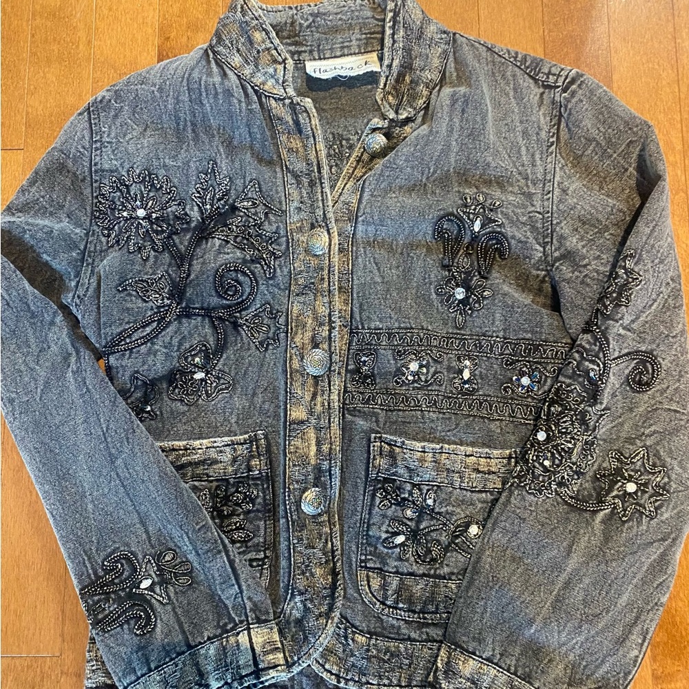 Embroidered Gray Denim Jacket